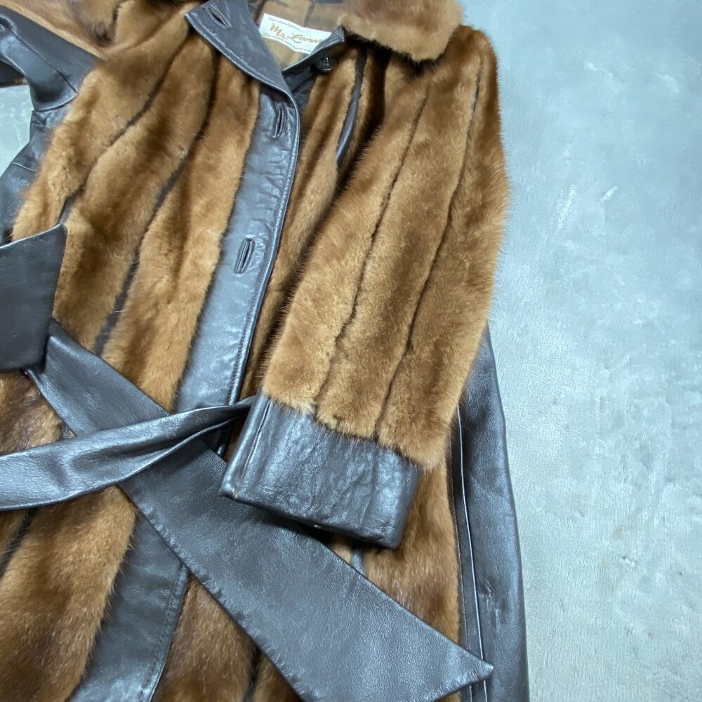 Vtg Mr. Leonard Jacket Women Brown Fur Leather Belted Waist Classic 70’s - Picture 11 of 14
